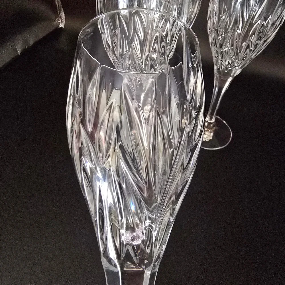 Stuart Crystal Clear Glass Facted Water/Champagne Wine/Goblet w/ Charms Set of 4